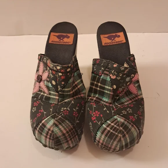 Rocketdog Clogs Women's 8 Platform Patchwork Retro Y2K Floral Plaid Fabric - Picture 2 of 7
